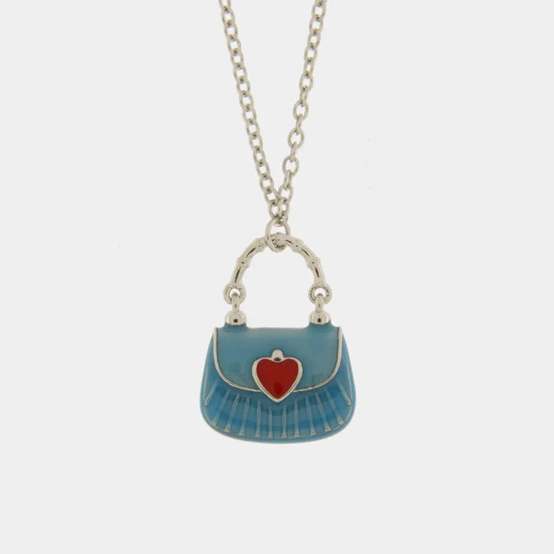Collana in Argento 925 con borsetta azzurra