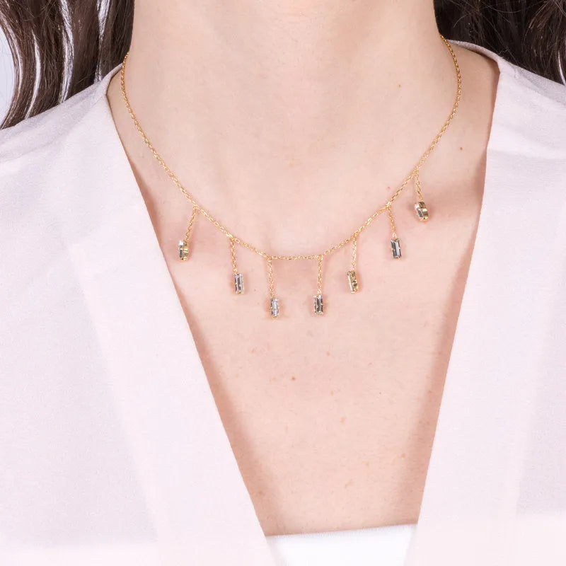 925 Silver Necklace with Smoky Rectangular Crystals