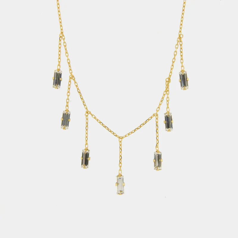 925 Silver Necklace with Smoky Rectangular Crystals