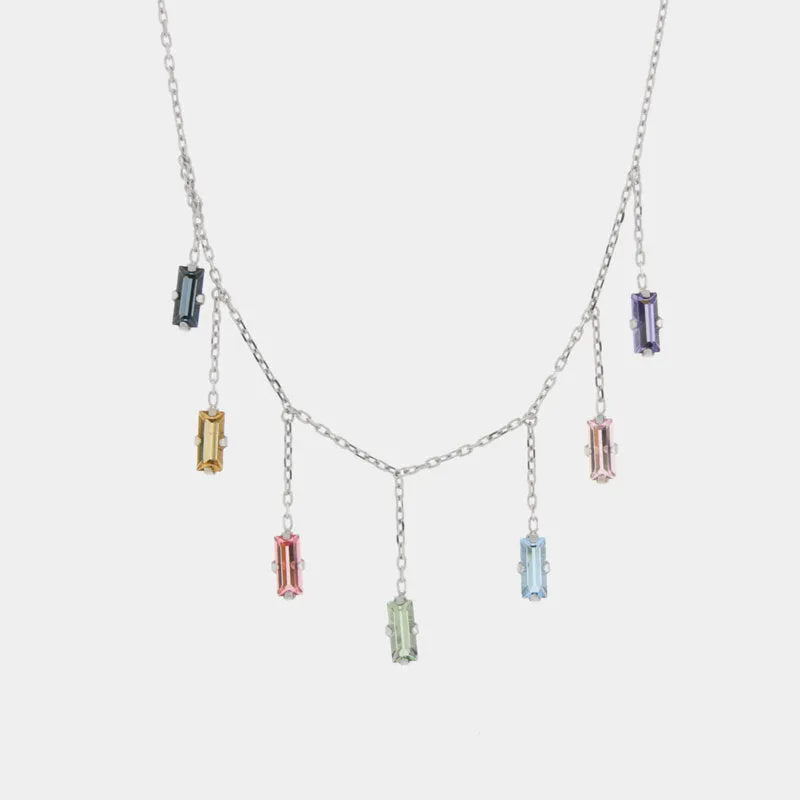 Collana in Argento 925 con cristalli colorati pendenti