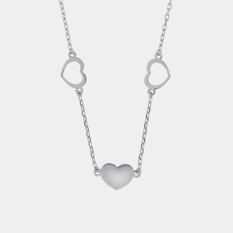 Collana in Argento 925 con tre cuori placcato rodio