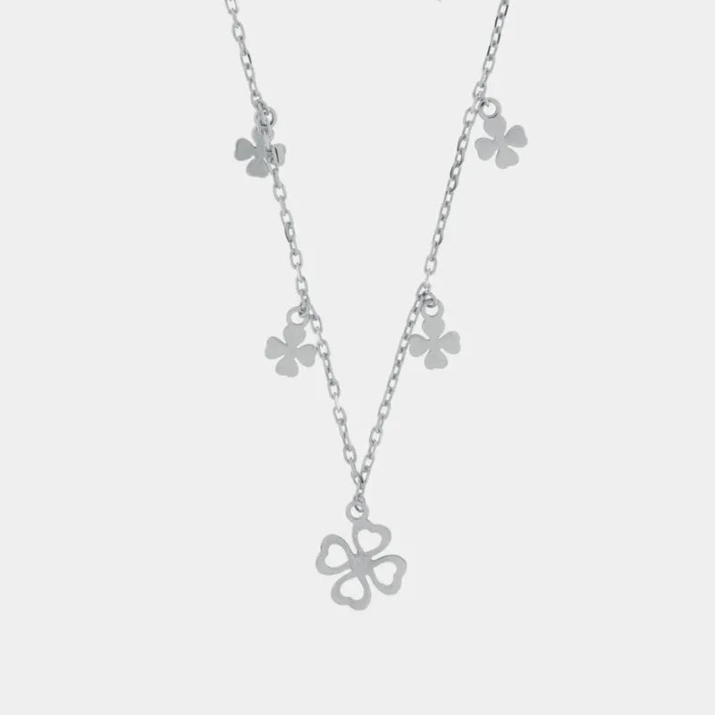 Collana in Argento 925 con ciondoli quadrifoglio placcato rodio - BYSIMON gioielli