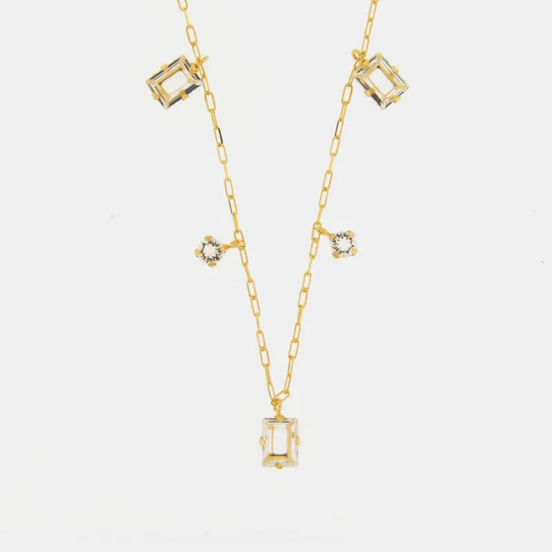 Collana in Argento 925 a catena con cristalli rettangolari pendenti