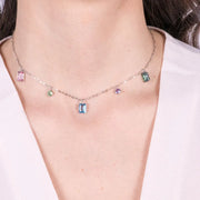 Collana in Argento 925 con cristalli multicolor pendenti
