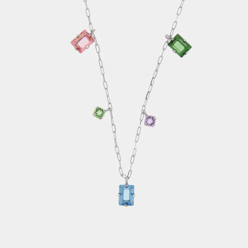 Collana in Argento 925 con cristalli multicolor pendenti