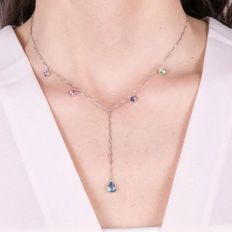 Collana in Argento 925 con cristalli pendenti multicolor