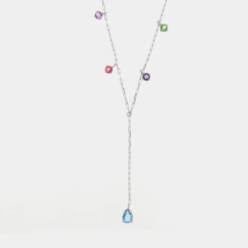 Collana in Argento 925 con cristalli pendenti multicolor