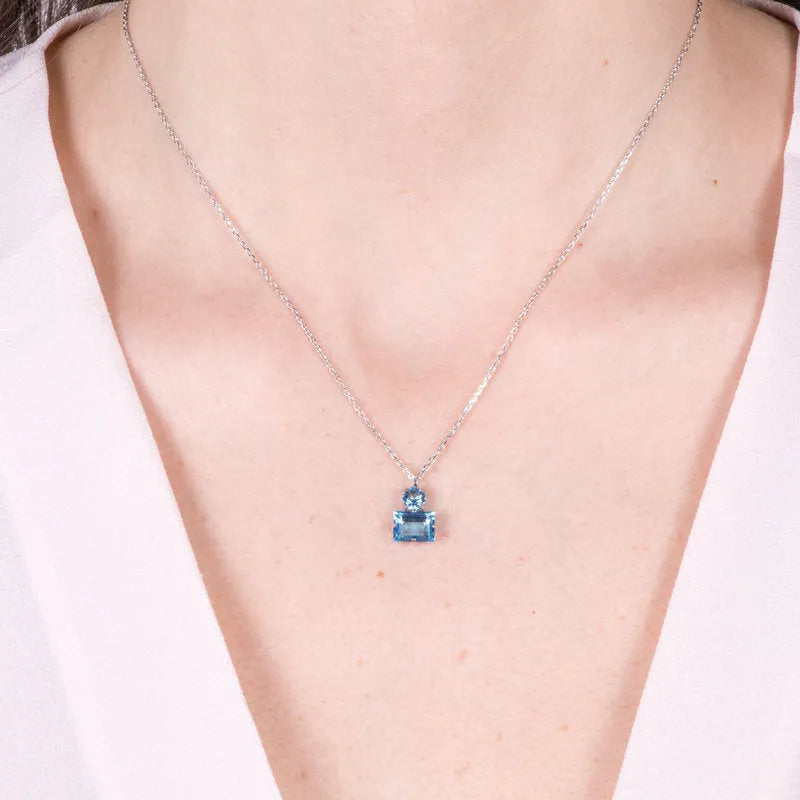 Collana in Argento 925 con cristallo rettangolare azzurro Collezione Armonia - BYSIMON gioielli