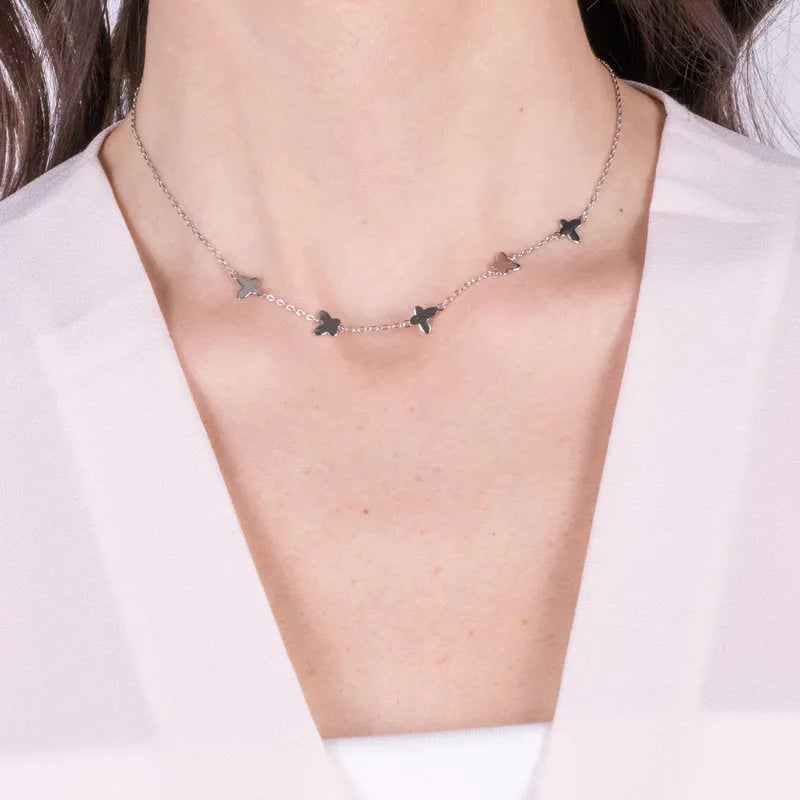Collana in Argento 925 con ciondoli farfalla placcato rodio - BYSIMON gioielli