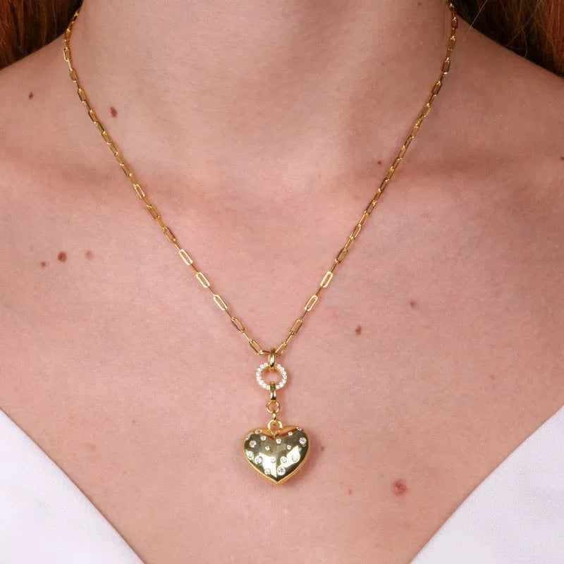 Collana in Argento 925 con cuore liscio gold con zirconi Collezione Amsterdam - BYSIMON gioielli