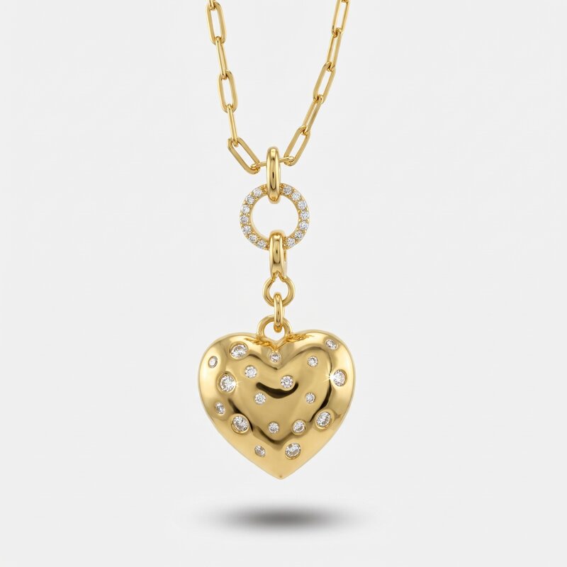 Collana in Argento 925 con cuore liscio gold con zirconi Collezione Amsterdam - BYSIMON gioielli