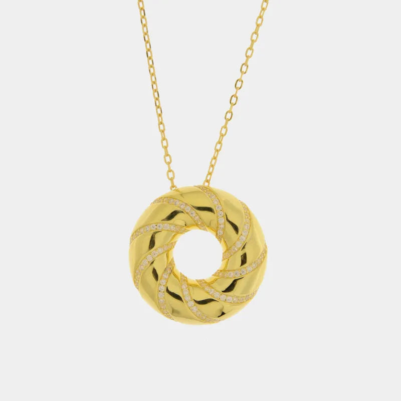 Collana in Argento 925 a cerchio liscio gold con zirconi Collezione Amsterdam - BYSIMON gioielli