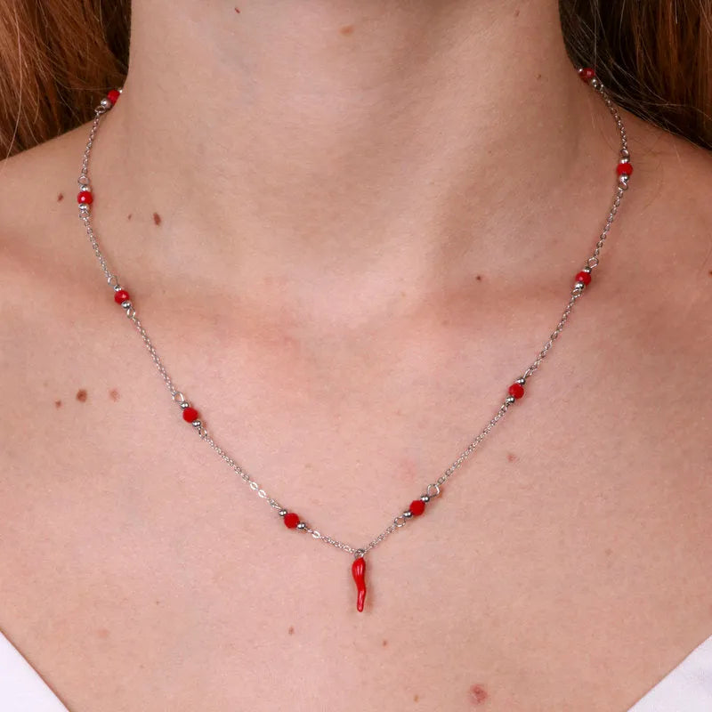 Collana in Argento 925 con corno rosso - BYSIMON gioielli