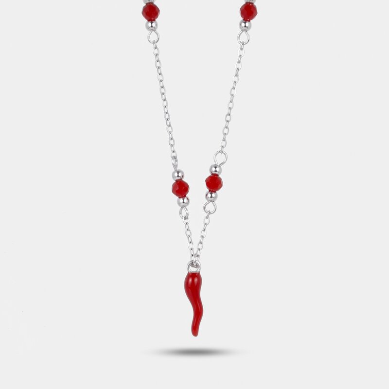 Collana in Argento 925 con corno rosso - BYSIMON gioielli