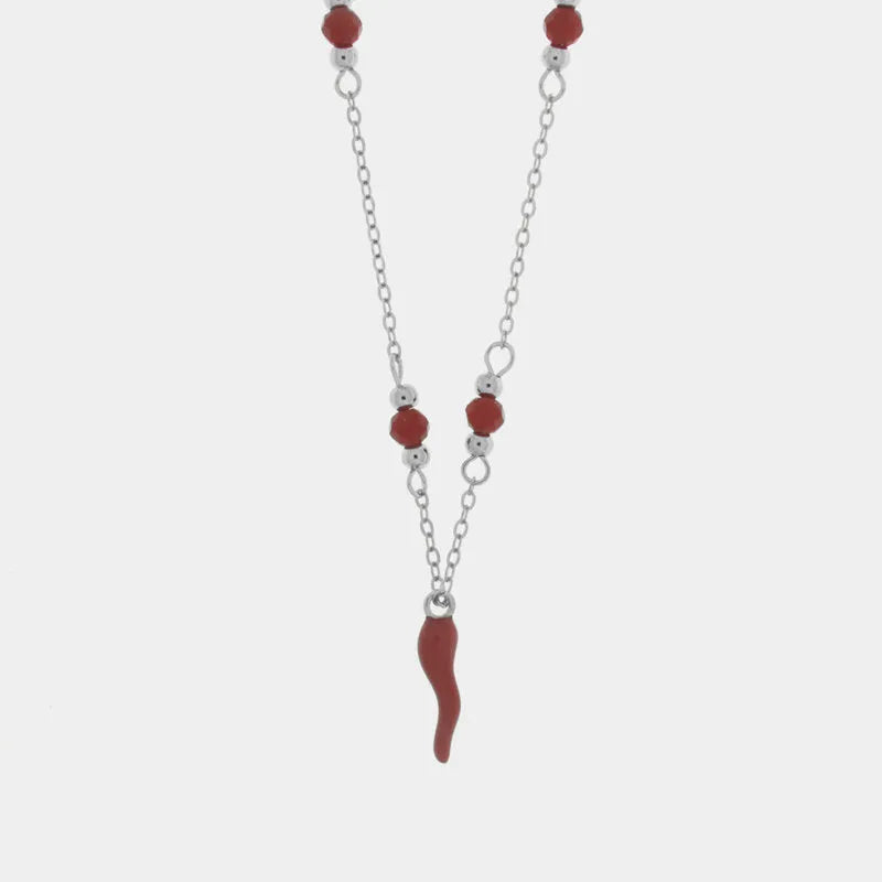 Collana in Argento 925 con corno rosso - BYSIMON gioielli