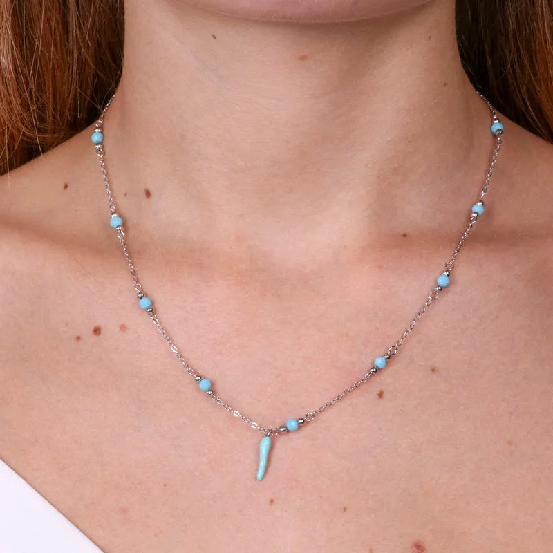 Collana in Argento 925 con corno azzurro - BYSIMON gioielli