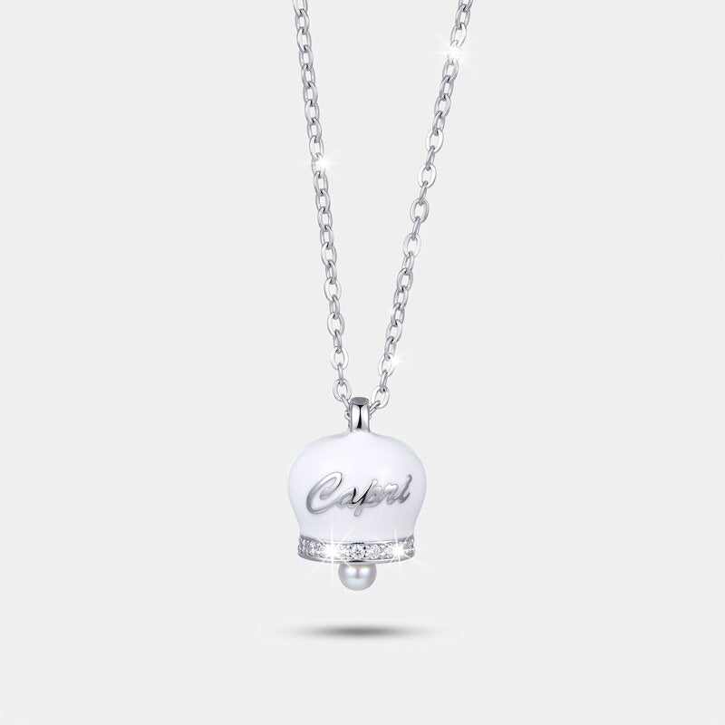 Collana in Argento 925 con campanella bianca Capri e zirconi