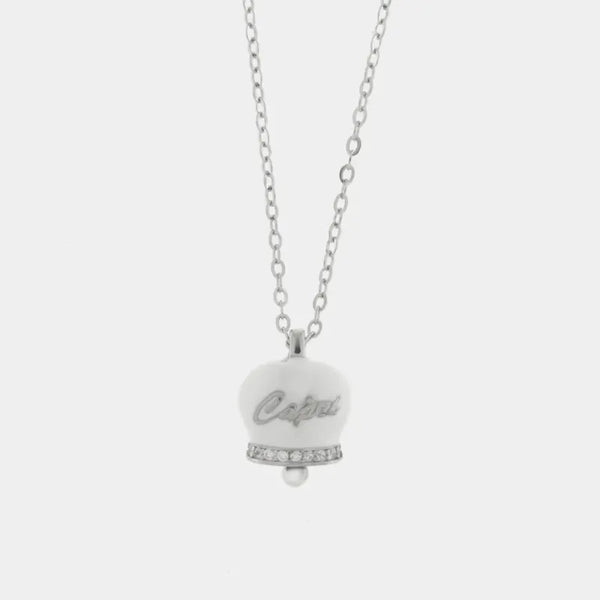 Collana in Argento 925 con campanella bianca Capri e zirconi