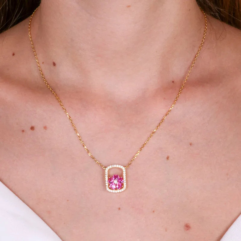 Collana in Argento 925 con fiore rosa e cornice zirconata BYSIMON - gioiello BySimon