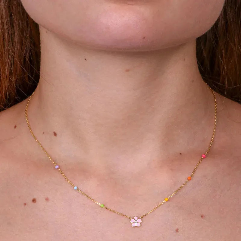 Collana in Argento 925 con fiore rosa - BYSIMON gioielli