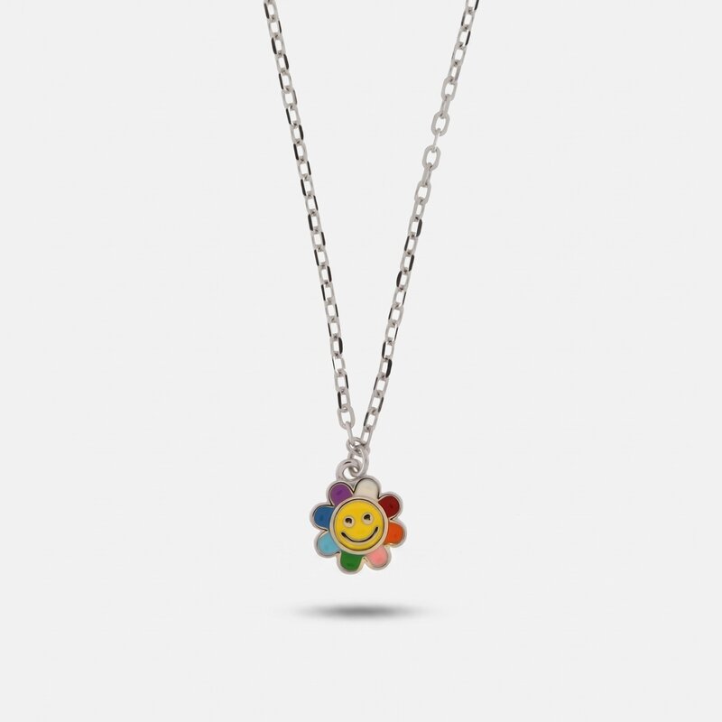 Collana in Argento 925 con fiore smaltato multicolor - BYSIMON gioielli