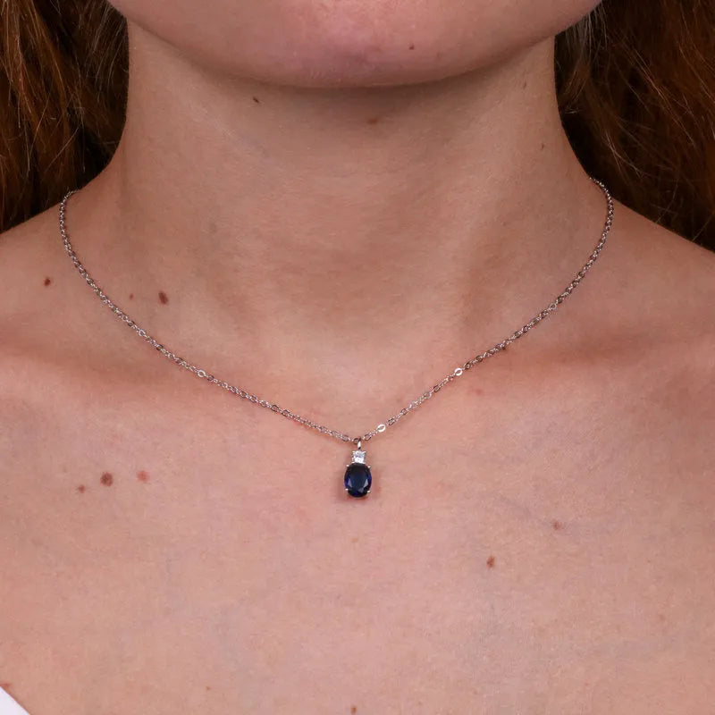 Collana in Argento 925 con cristallo ovale blu e zircone BYSIMON - gioiello BySimon