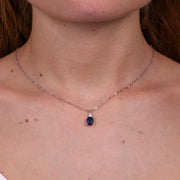 Collana in Argento 925 con cristallo ovale blu e zircone