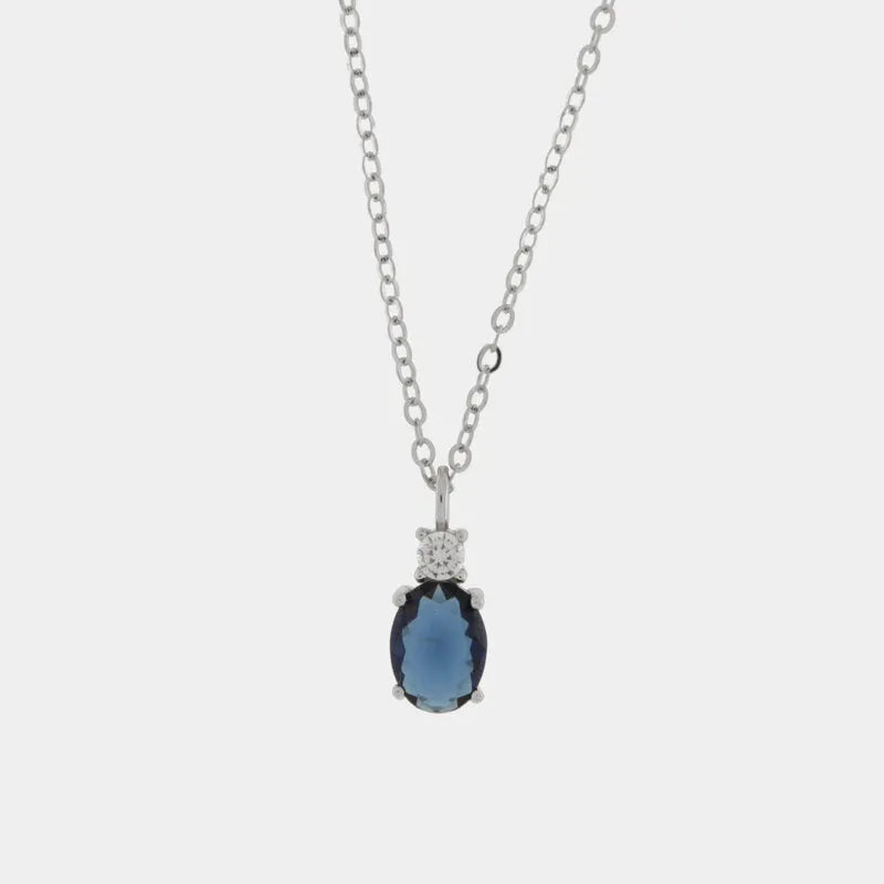 Collana in Argento 925 con cristallo ovale blu e zircone BYSIMON - gioiello BySimon