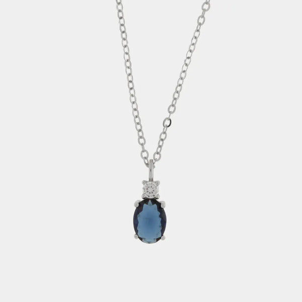 Collana in Argento 925 con cristallo ovale blu e zircone BYSIMON - gioiello BySimon