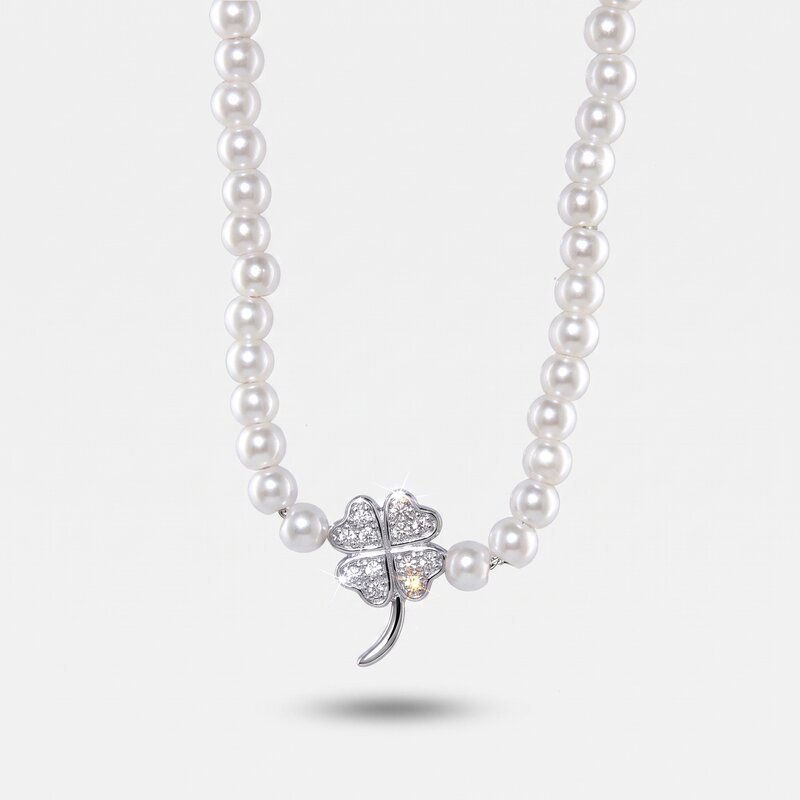 Collana in Argento 925 con perle e quadrifoglio - BYSIMON gioielli