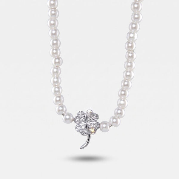 Collana in Argento 925 con perle e quadrifoglio - BYSIMON gioielli