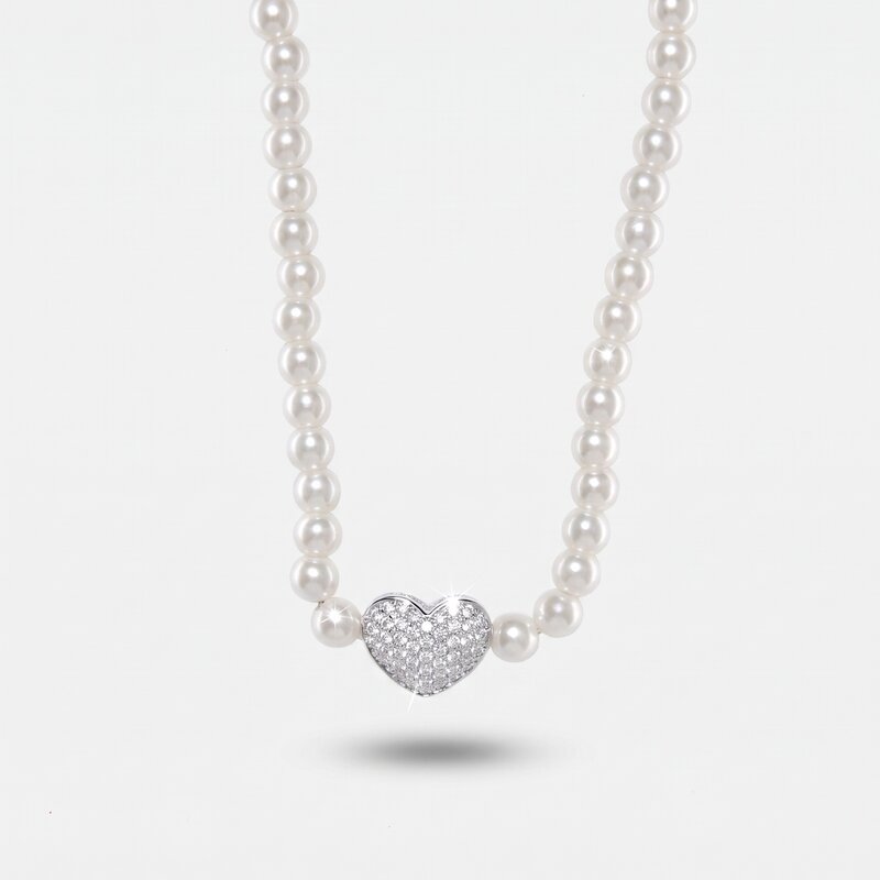 Collana in Argento 925 con perline e cuore di zirconi - BYSIMON gioielli