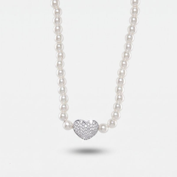 Collana in Argento 925 con perline e cuore di zirconi - BYSIMON gioielli