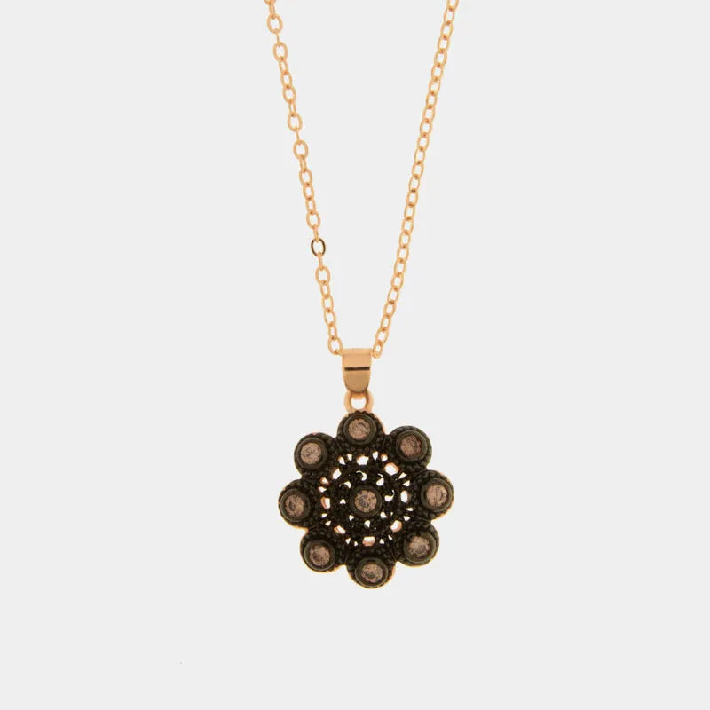 Collana in Argento 925 con fiore impreziosito da zirconi fume Collezione Novecento - BYSIMON gioielli