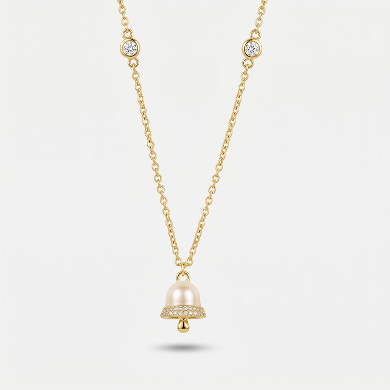 Collana in Argento 925 con campanella bianca pendente e zirconi