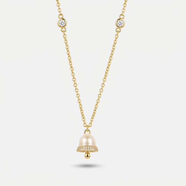 Collana in Argento 925 con campanella bianca pendente e zirconi