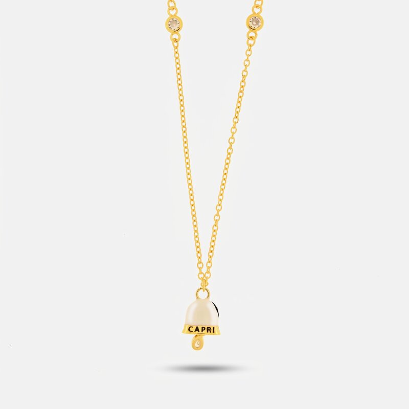 Collana in Argento 925 con campanella bianca con scritta Capri