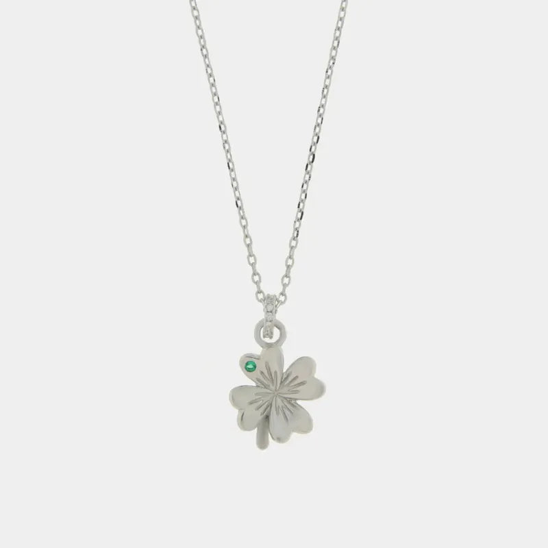 Collana in Argento 925 con quadrifoglio pendente e zircone blu