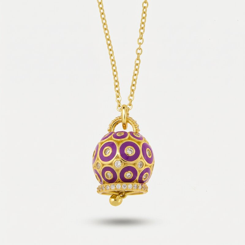 Collana in Argento 925 con campanella con cerchi viola e zirconi