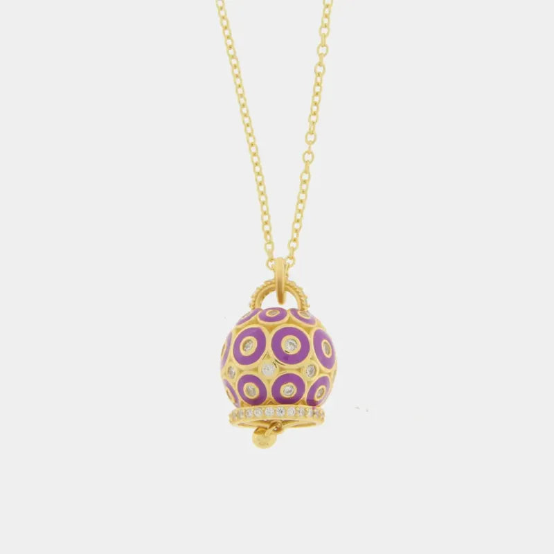 Collana in Argento 925 con campanella con cerchi viola e zirconi