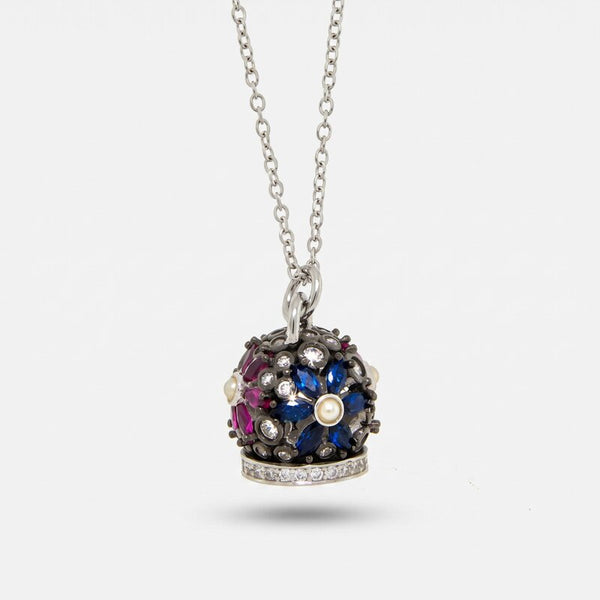 Collana in Argento 925 con campanella con fiori di zirconi