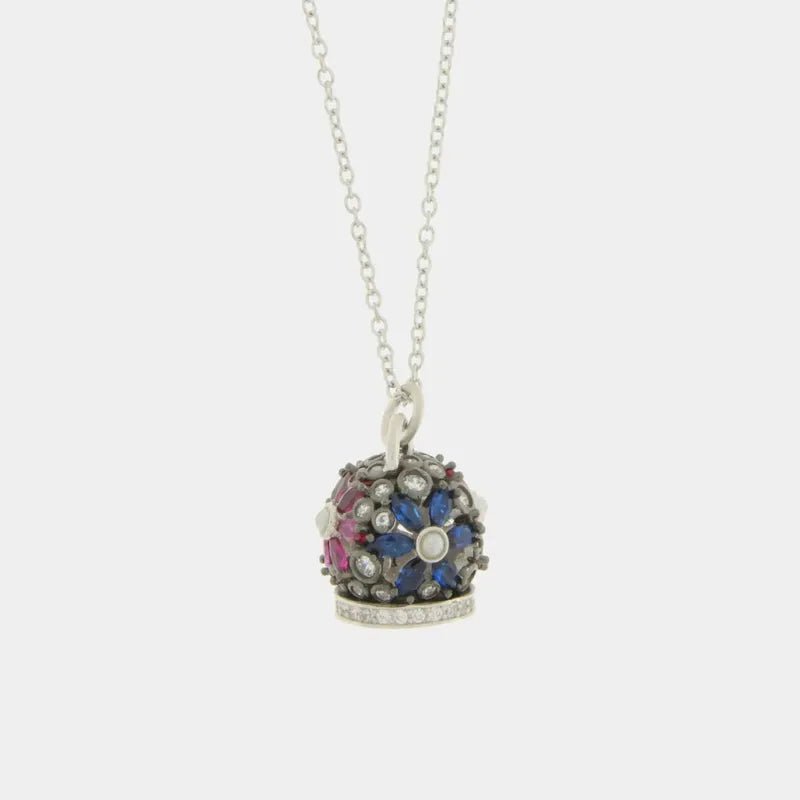 Collana in Argento 925 con campanella con fiori di zirconi