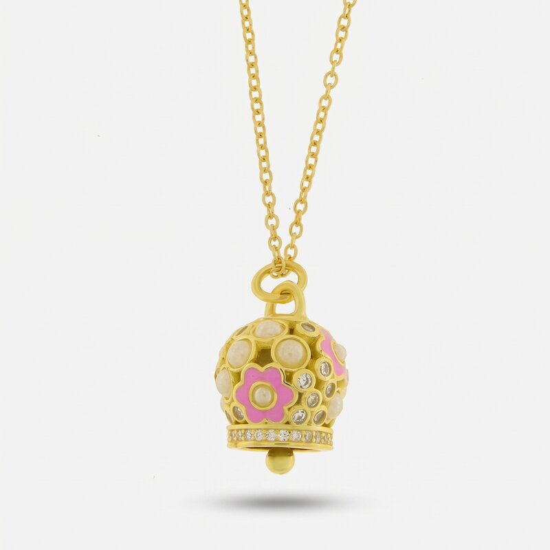 Collana in Argento 925 con campanella con fiore rosa