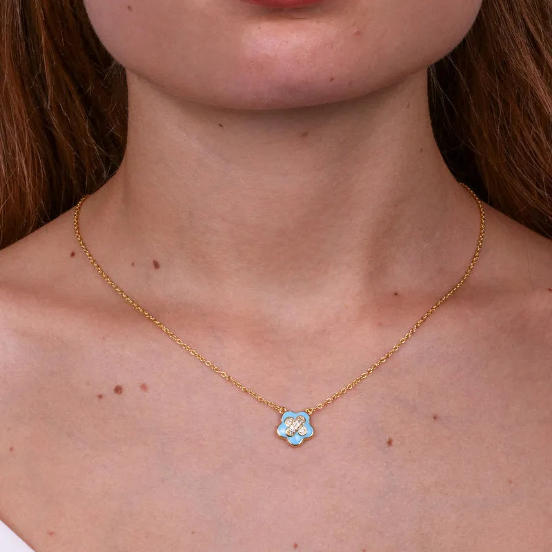 Collana in Argento 925 con fiore azzurro e zirconi
