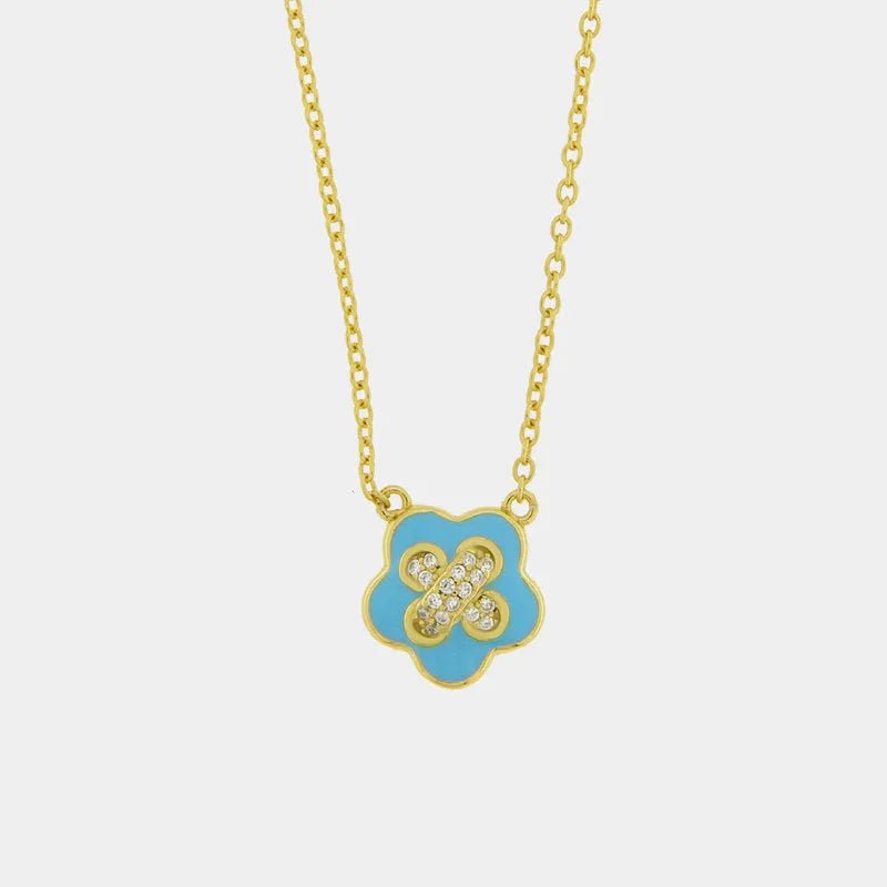 Collana in Argento 925 con fiore azzurro e zirconi