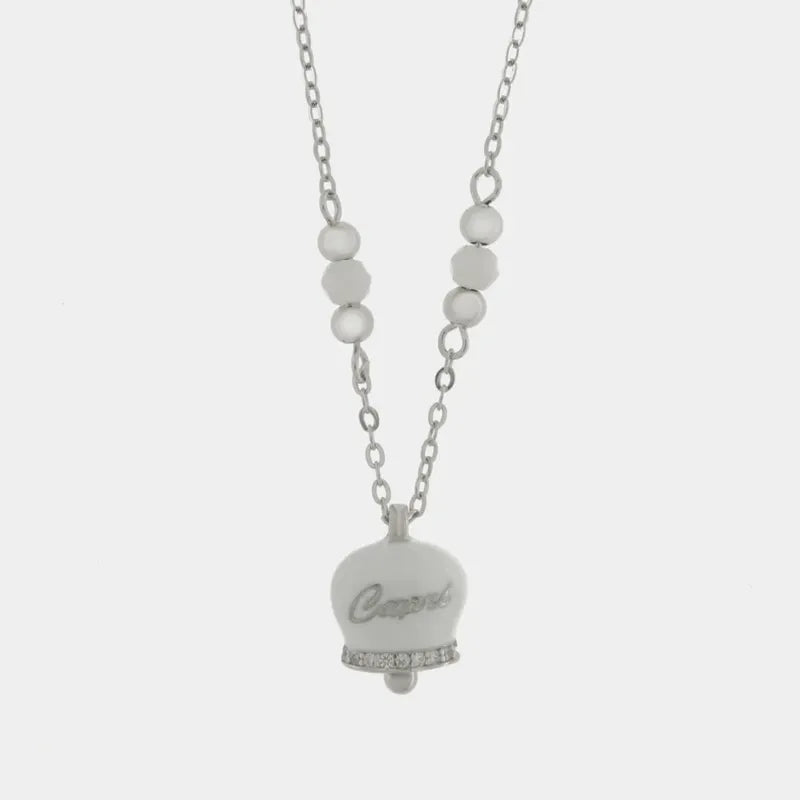 Collana in Argento 925 con campanella bianca con scritta Capri