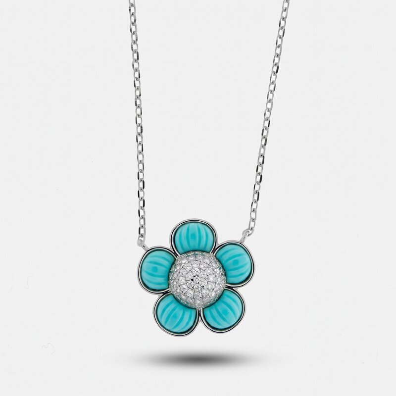 Collana in Argento 925 con fiore turchese - BYSIMON gioielli