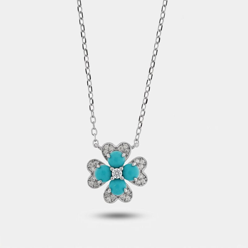 Collana in Argento 925 con fiore turchese - BYSIMON gioielli