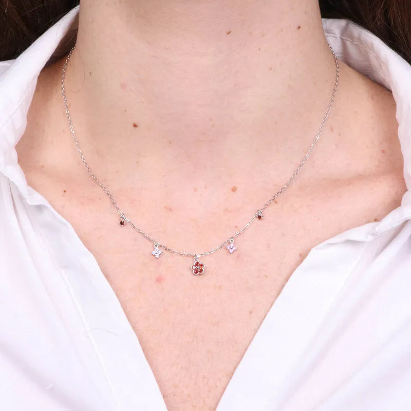 Collana in Argento 925 con fiori colorati