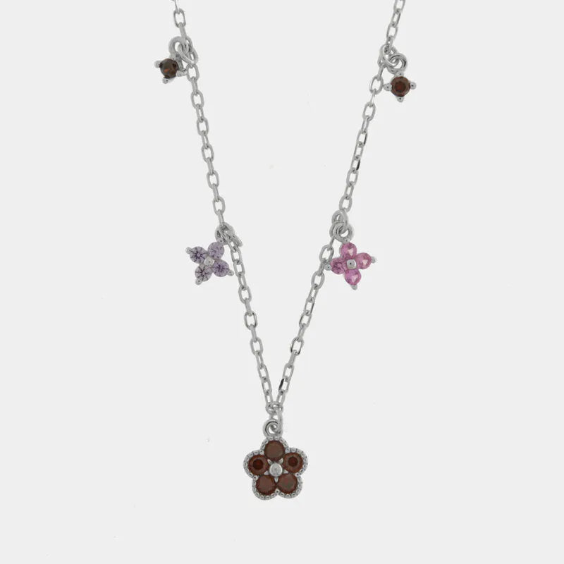 Collana in Argento 925 con fiori colorati